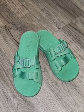 Kids Teal Chacos Chillos Slide Sandals | 3